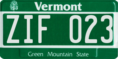 VT license plate ZIF023