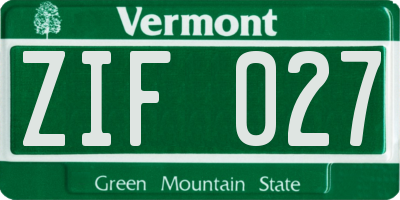 VT license plate ZIF027