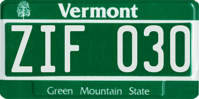 VT license plate ZIF030