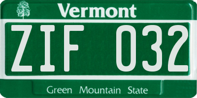 VT license plate ZIF032