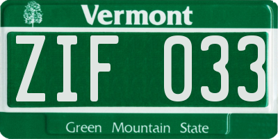VT license plate ZIF033