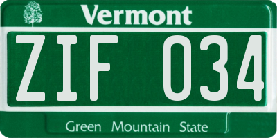 VT license plate ZIF034
