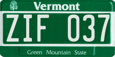VT license plate ZIF037