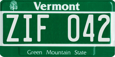 VT license plate ZIF042