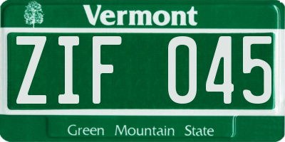 VT license plate ZIF045