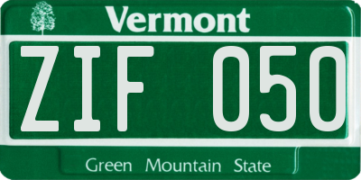 VT license plate ZIF050