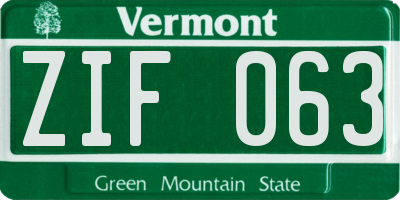 VT license plate ZIF063
