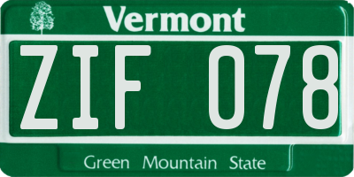 VT license plate ZIF078