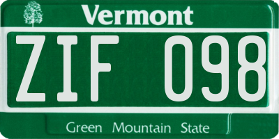 VT license plate ZIF098
