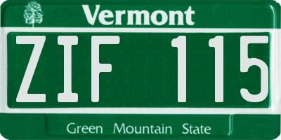 VT license plate ZIF115