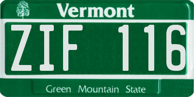 VT license plate ZIF116