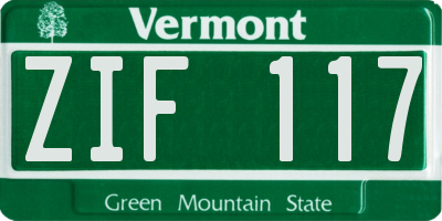 VT license plate ZIF117