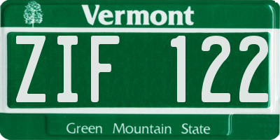VT license plate ZIF122