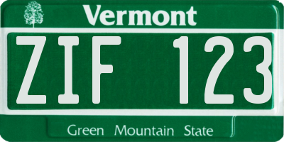 VT license plate ZIF123