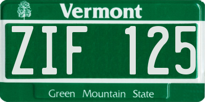 VT license plate ZIF125