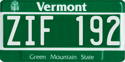 VT license plate ZIF192