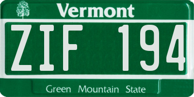 VT license plate ZIF194