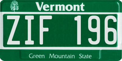 VT license plate ZIF196