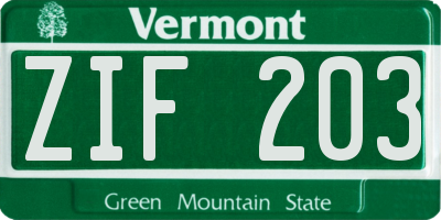 VT license plate ZIF203