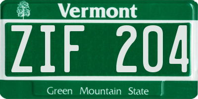 VT license plate ZIF204