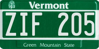 VT license plate ZIF205