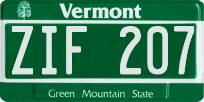 VT license plate ZIF207