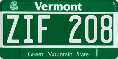 VT license plate ZIF208