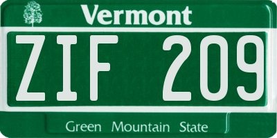 VT license plate ZIF209