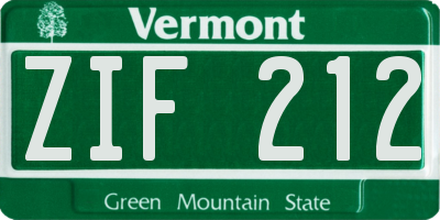 VT license plate ZIF212