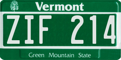 VT license plate ZIF214