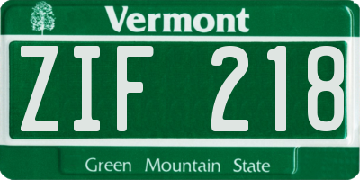 VT license plate ZIF218