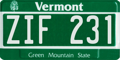 VT license plate ZIF231