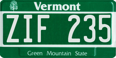VT license plate ZIF235