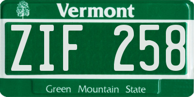 VT license plate ZIF258