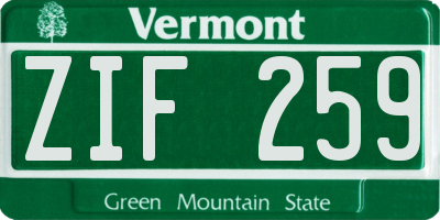VT license plate ZIF259