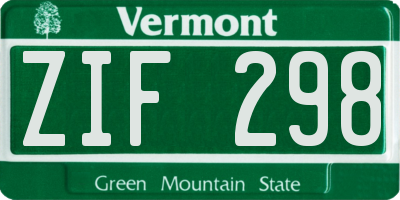 VT license plate ZIF298