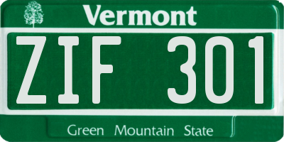 VT license plate ZIF301