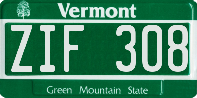 VT license plate ZIF308