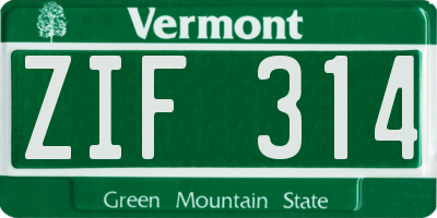 VT license plate ZIF314