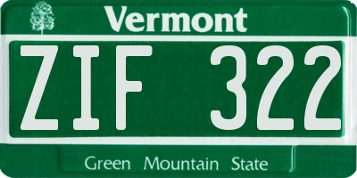 VT license plate ZIF322