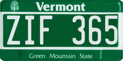 VT license plate ZIF365