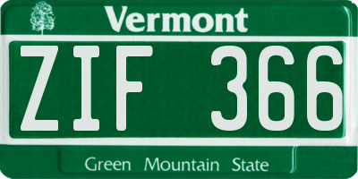 VT license plate ZIF366