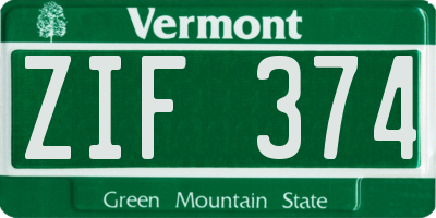 VT license plate ZIF374