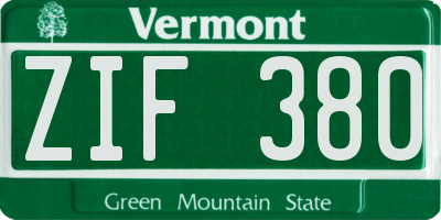 VT license plate ZIF380