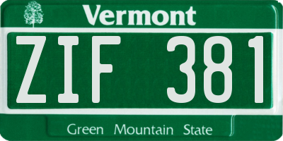 VT license plate ZIF381
