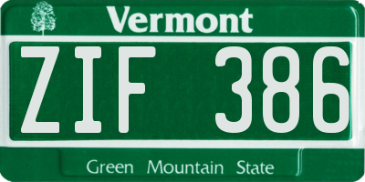 VT license plate ZIF386