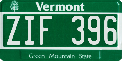 VT license plate ZIF396