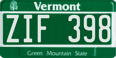 VT license plate ZIF398
