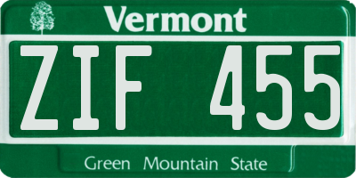 VT license plate ZIF455