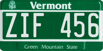 VT license plate ZIF456